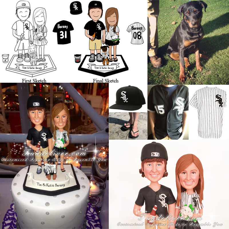 White Sox Wedding Cake Toppers with Rottweiler Dog